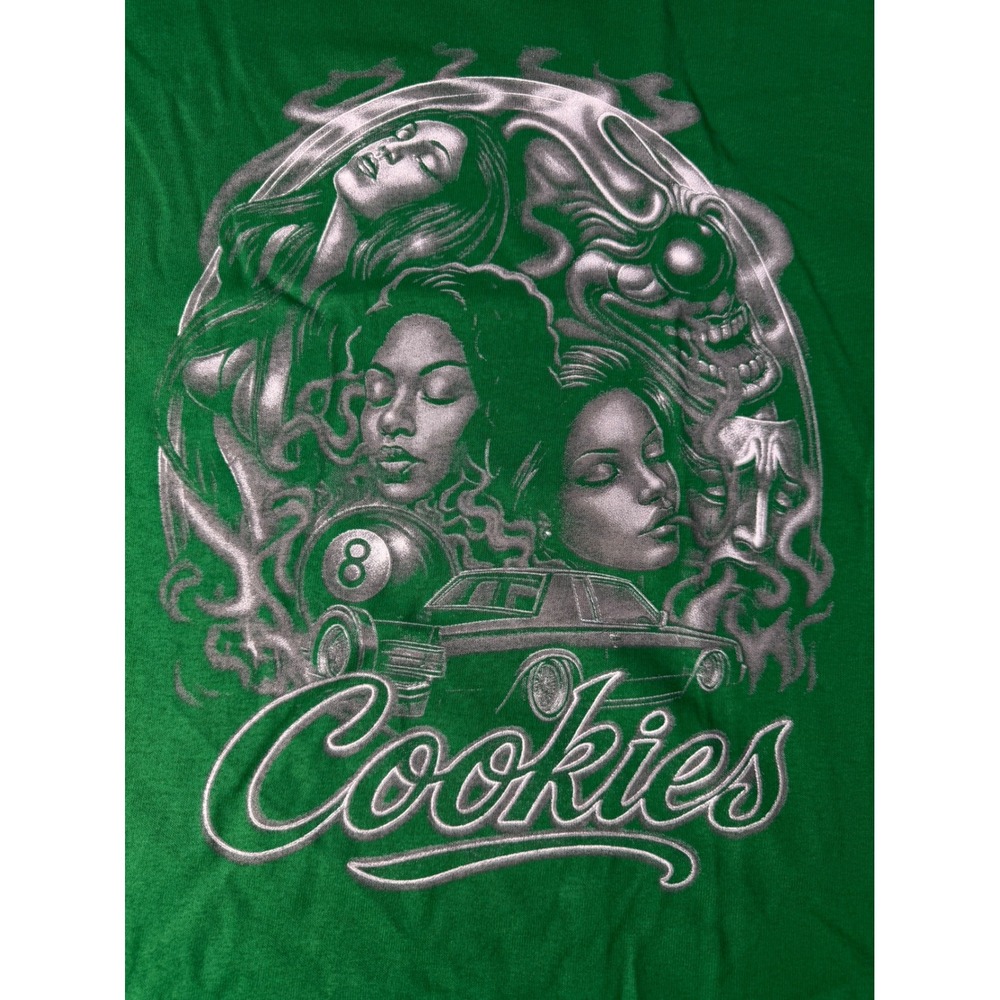 Cookies SF Mens 2XL Green Graphic T-Shirt Lowrider 8-Ball Smoke Streetwear Tee